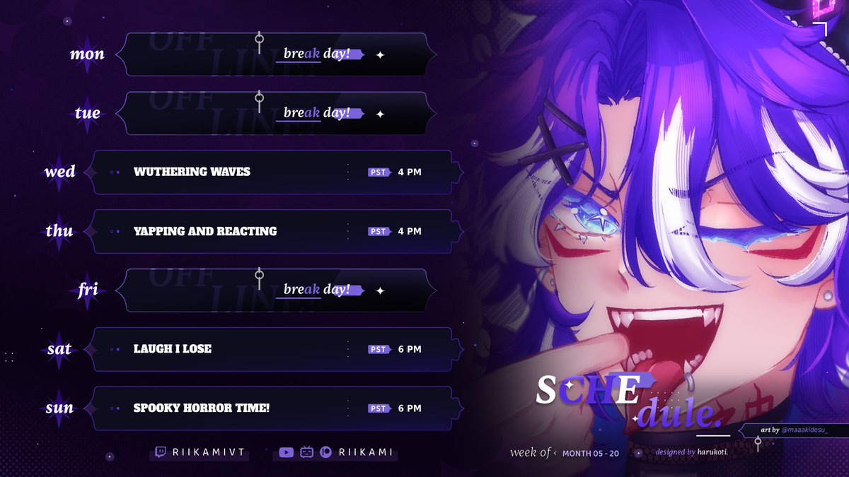SCHEDULE FOR THIS WEEK! Much love, might be doing more wuthering waves a long side these if I like it that much, theres a lot of boobies, I mean boobies, I mean plot 💜