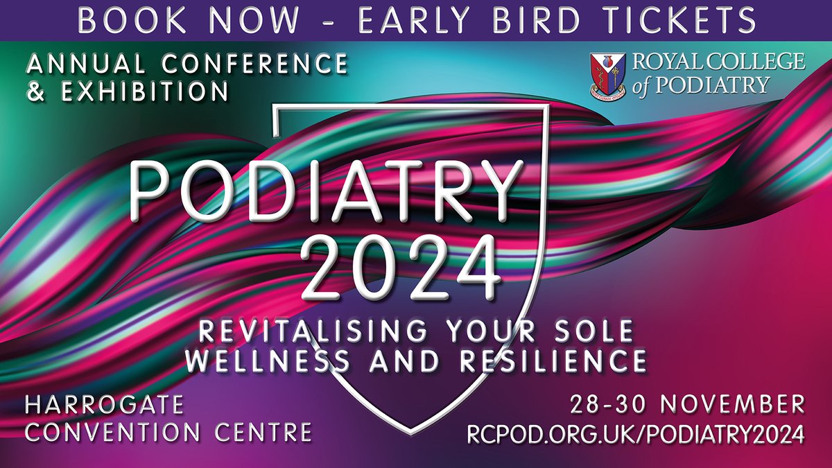 Early bird tickets for Podiatry 2024 are live! Join us in Harrogate from 28-30 November. Members - don't miss this chance to secure your spot at a discounted rate. Book your place now on the RCPod's website: rcpod.org.uk/podiatry2024