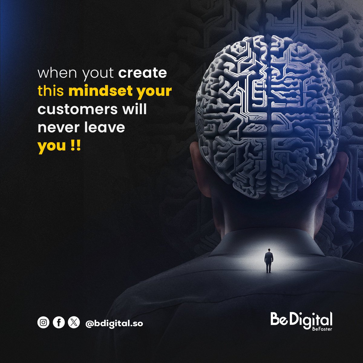 When you create this mindset your customers will never leave you

Caption:'Building a loyal customer base starts with the right mindset. Prioritize understanding and meeting your customers' needs, and watch your loyalty soar. 💡
 #CustomerRetention #MindsetMatters #BusinessGrowth