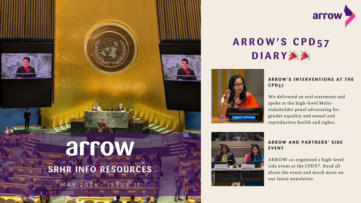Read ARROW's #CPD57 Diary✨

We have wrapped up our engagements at the fifty-seventh session of the Commission on Population and Development (CPD57) on the latest 𝐀𝐑𝐑𝐎𝐖'𝐬 𝐒𝐑𝐇𝐑 𝐈𝐍𝐅𝐎 𝐑𝐄𝐒𝐎𝐔𝐑𝐂𝐄𝐒🗞️👇
mailchi.mp/arrow/update-2…

#ICPD30