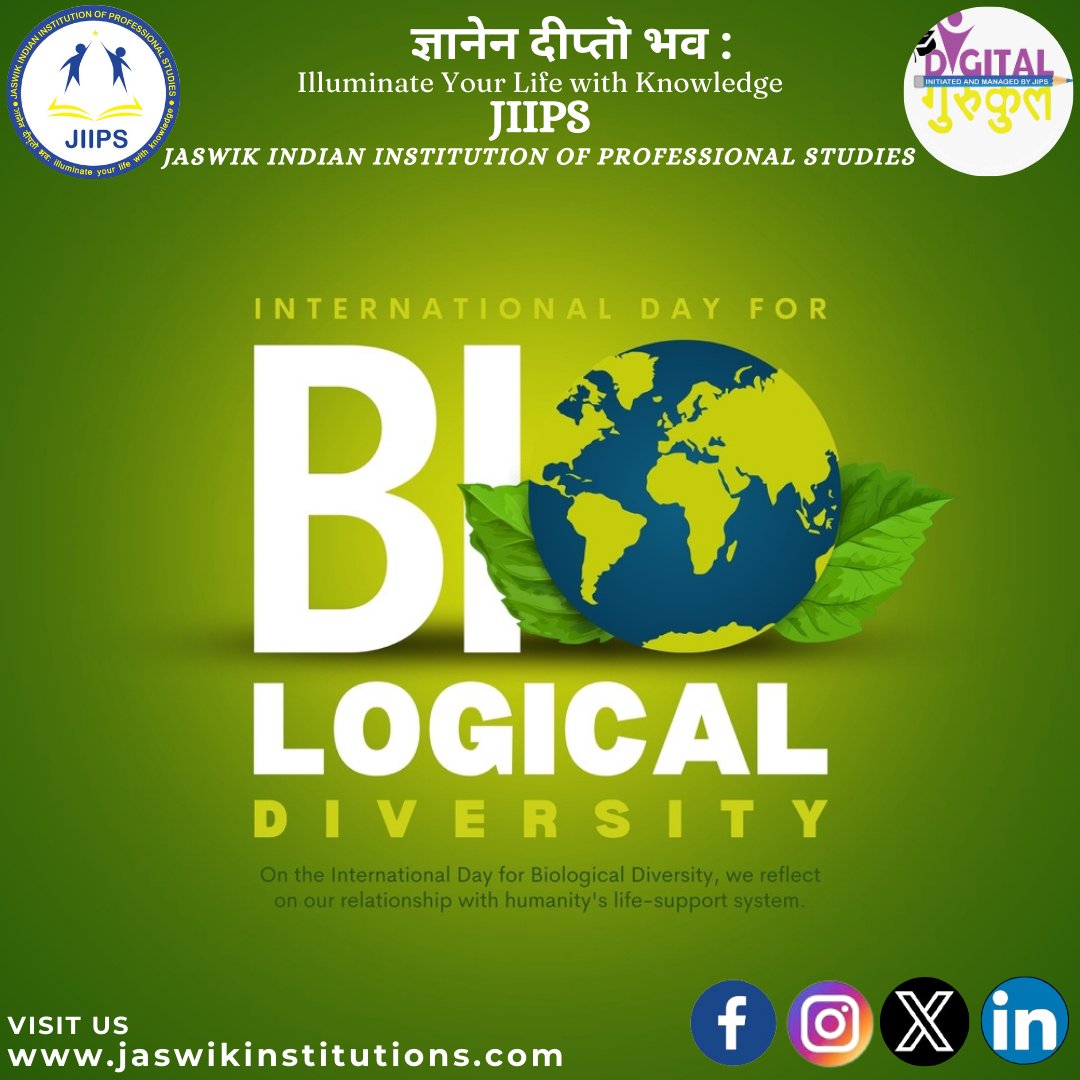 The International Day for Biological Diversity is observed on May 22, highlighting the critical role biodiversity plays in sustaining life on Earth. #jaswikindianinstitutionofprofessionalstudies #DigitalGurukul #BiodiversityDay #Nature #Conservation #Environment #Biodiversity