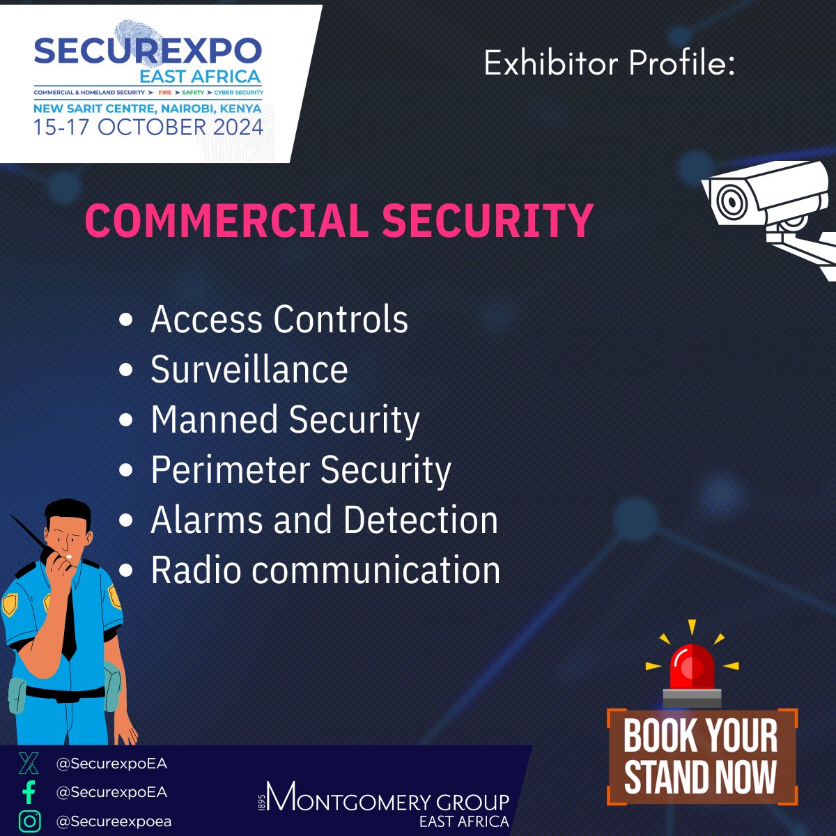 Are you a leader in the Commercial Security sector? Don't miss out on East Africa's largest B2B exhibition and conference for Security, Tech Security, Fire, and Safety professionals! 
Secure your spot to showcase your innovative solutions. #Securexpo