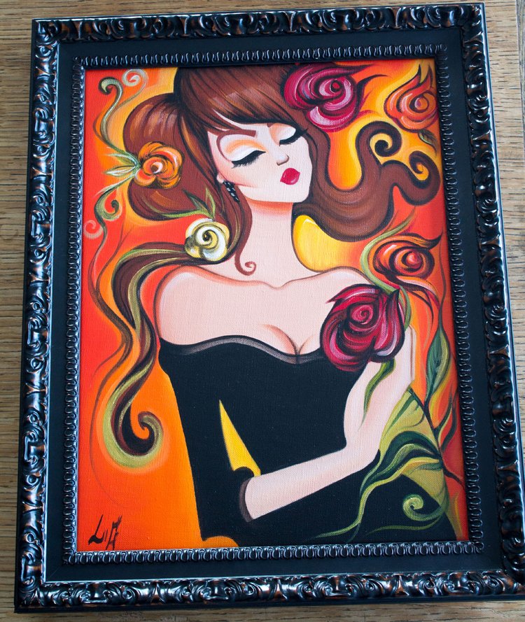 'Le vœu' 
laetitiaguilbaud.com 
#art #acrylicpainting #artist #womenart #roses #frame