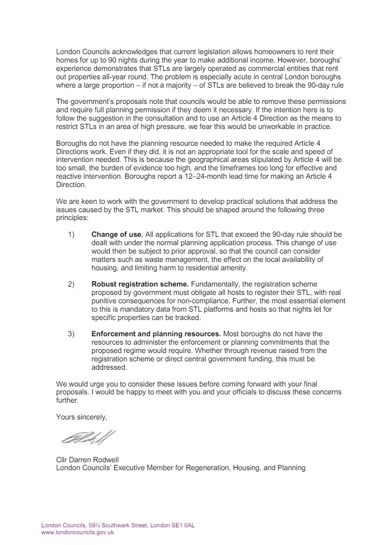 Boroughs fear that the growth of short-term lets in London is contributing to the capital's massive housing pressures.

Government plans for improving regulation of the sector contain serious shortcomings.

We've written to <a href="/michaelgove/">Michael Gove</a> setting out our concerns. 🔽