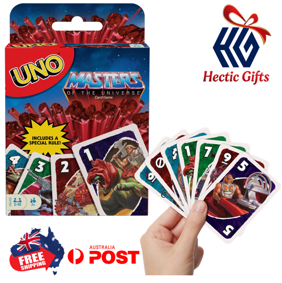 Join He-Man, Battlecat, Skeletor, Teela & your Masters Of The Universe hero's in this Special edition UNO Card Game with additional Power of Greyskull rule!

ow.ly/c2zi50ItPOE

#Mattel #UNO #UNOCards #MastersOfTheUniverse #MOTU #FreeShipping #AustraliaWide #FastShipping
