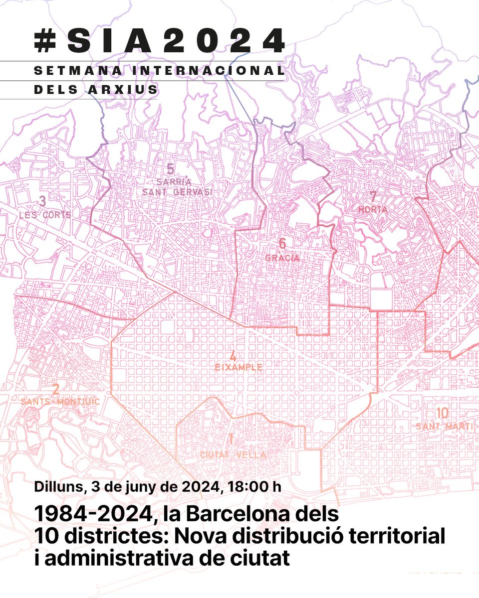 La #SIA2024 arrenca el 3 de juny amb una ponència molt especial 🗣

Amb motiu del 40è aniversari de la divisió de Barcelona en 10 districtes, descobrirem el procés de descentralització de la ciutat  🏙

La ponència s’acompanyarà d’una mostra expositiva!
🔗 via.bcn/StwN50ROosV