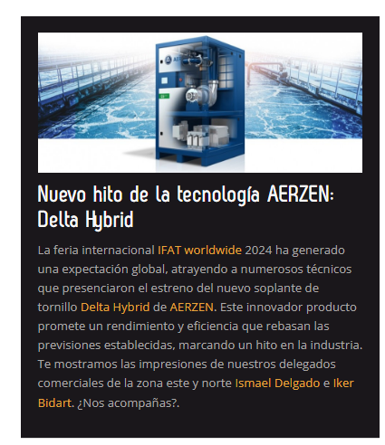 #ProductoDestacado: Nuevo hito de la tecnología AERZEN: Delta Hybrid

@IFATworldwide 2024 ha generado una expectación mundial, atrayendo a numerosos técnicos que presenciaron el estreno del nuevo soplante de tornillo Delta Hybrid de @AerzenMachines 

Más info y vídeo: