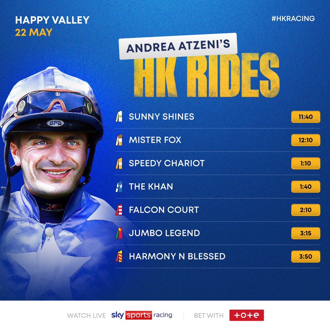 🤞 Seven rides for @Atzenijockey at Happy Valley tomorrow! #HKRacing | #HappyWednesday