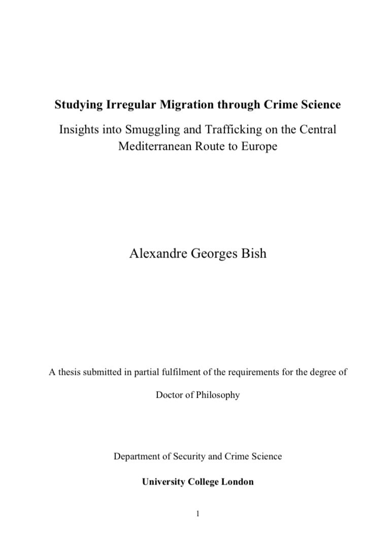 Massive congratulations to <a href="/AlexandreBish/">Dr Alex Bish</a> who passed his PhD viva yesterday. It’s a great thesis on migration journeys on the Central Mediterranean Route to Europe. Very proud supervisors in me &amp; <a href="/criminexus/">Hervé Borrion</a> . Big thanks to examiners Profs Sheldon Zhang &amp; Shane Johnson.