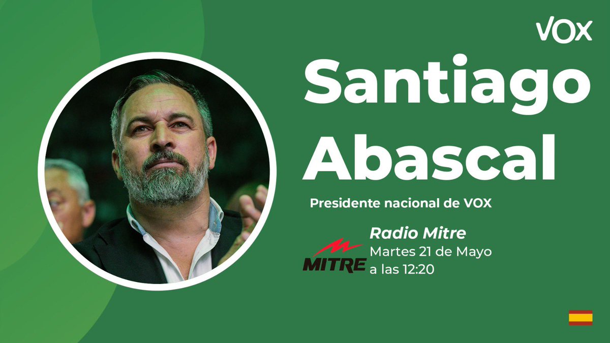 📻 Entrevista a @Santi_ABASCAL en la emisora argentina @radiomitre tras el éxito de #VIVA24🇪🇸🇦🇷 ➡️ Síguelo en directo a partir de las 12:20: youtube.com/live/UuA2PfzB5… ¡No te lo pierdas!