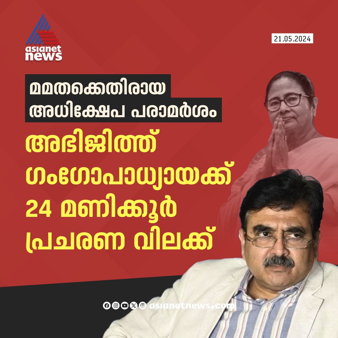 AsianetNewsML's tweet photo. അഭിജിത്ത് ഗംഗോപാധ്യായക്ക് 24 മണിക്കൂർ പ്രചരണ വിലക്ക്
🔗 https://t.co/2gSr87I0qy
#AbhijitGangopadhyay #PollCodeViolation https://t.co/d2qxgYItSX