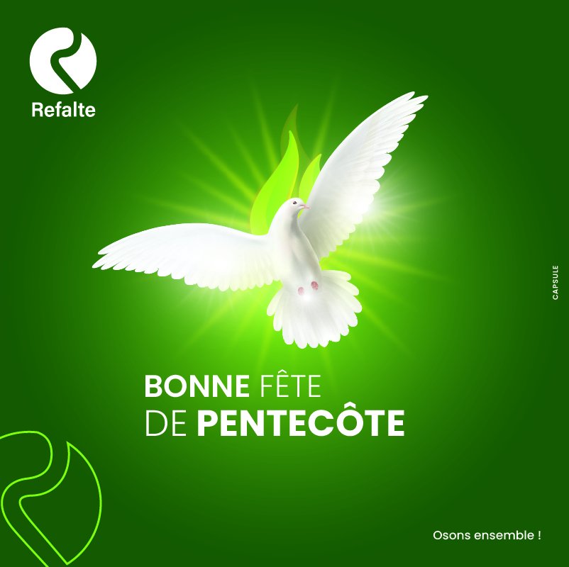 En cette fête de la Pentecôte, que l'esprit de paix et de renouveau vous accompagne. Profitons de cette occasion pour nous unir et avancer ensemble vers un avenir prometteur. Bonne fête de la Pentecôte à tous ! 🌿🕊️ #Pentecôte #Refalte #OsonsEnsemble"