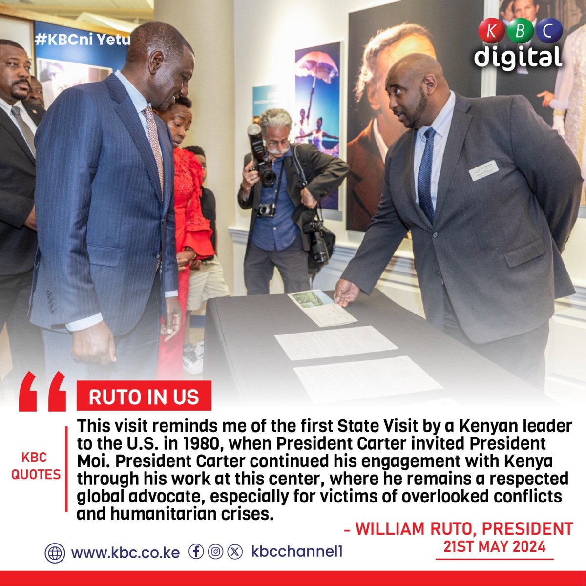 'This visit reminds me of the first State Visit by a Kenyan leader to the U.S. in 1980, when President Carter invited President Moi. President Carter continued his engagement with Kenya through his work at this center, where he remains a respected global advocate, especially for