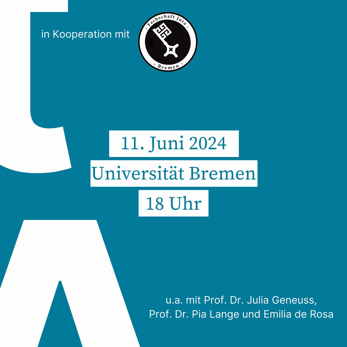 Nächste Veranstaltung in #Bremen! 📚🎉 Am 11. Juni 2024 wird der Reader <a href="/unrechtmitrecht/">Unrecht mit Recht?</a> an der <a href="/unibremen/">Universität Bremen</a> u.a. mit Prof. Dr. Pia Lange, Prof. Dr. Julia Geneuss &amp; Emilia de Rosa vorgestellt. Hier geht’s zur Anmeldung: anmeldung.readerunrechtmitrecht.de. 🔥👏