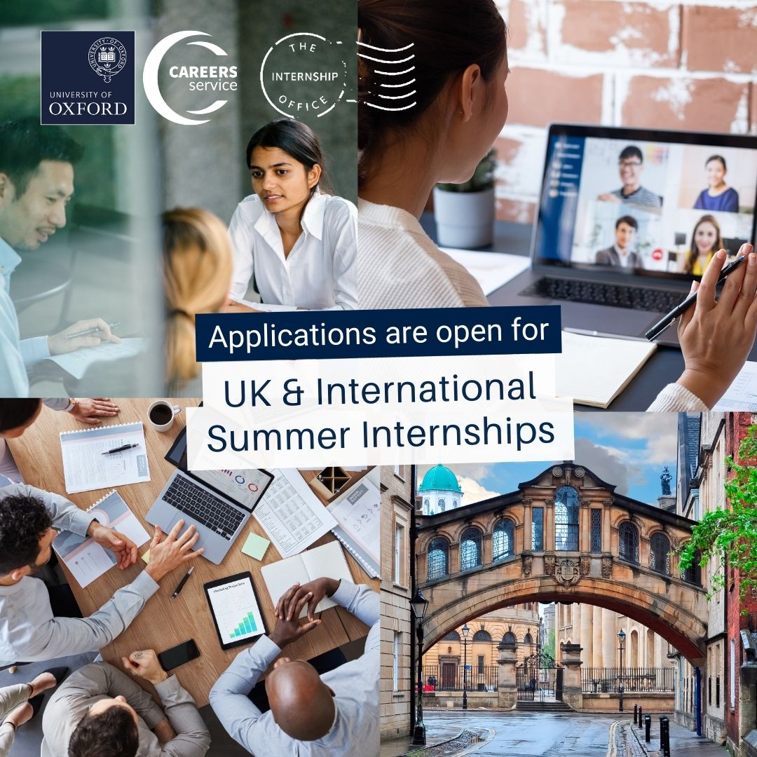 The Summer Internship Programme @OxfordCareers is advertising its final round of 2 to 12-week opportunities for the long vacation, exclusively available to Oxford students. ☀ Apply on CareerConnect by Monday 27 May careers.ox.ac.uk/summer-interns…
