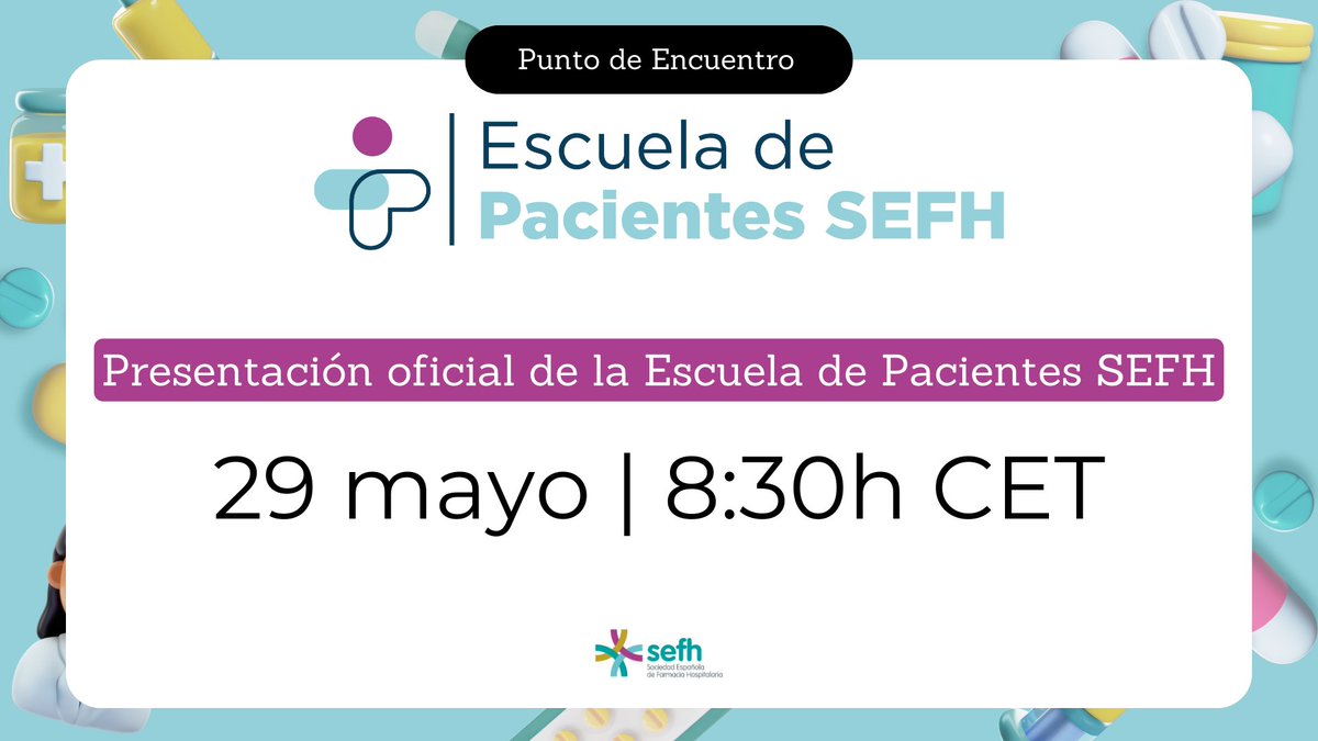 S.E.F.H (@sefh_) on Twitter photo ❗️❗️La Escuela de Pacientes SEFH <a href="/pacientes_sefh/">Escuela de Pacientes SEFH</a> está a punto de ver la luz y nos gustaría que nos acompañárais en la presentación oficial de este ilusionante proyecto colaborativo
29 mayo | 8:30h CET
Acceso disponible el 29 mayo sin inscripción previa sefh.es/escuela-de-pac… ❗️❗️La Escuela de Pacientes SEFH <a href="/pacientes_sefh/">Escuela de Pacientes SEFH</a> está a punto de ver la luz y nos gustaría que nos acompañárais en la presentación oficial de este ilusionante proyecto colaborativo
29 mayo | 8:30h CET
Acceso disponible el 29 mayo sin inscripción previa sefh.es/escuela-de-pac…