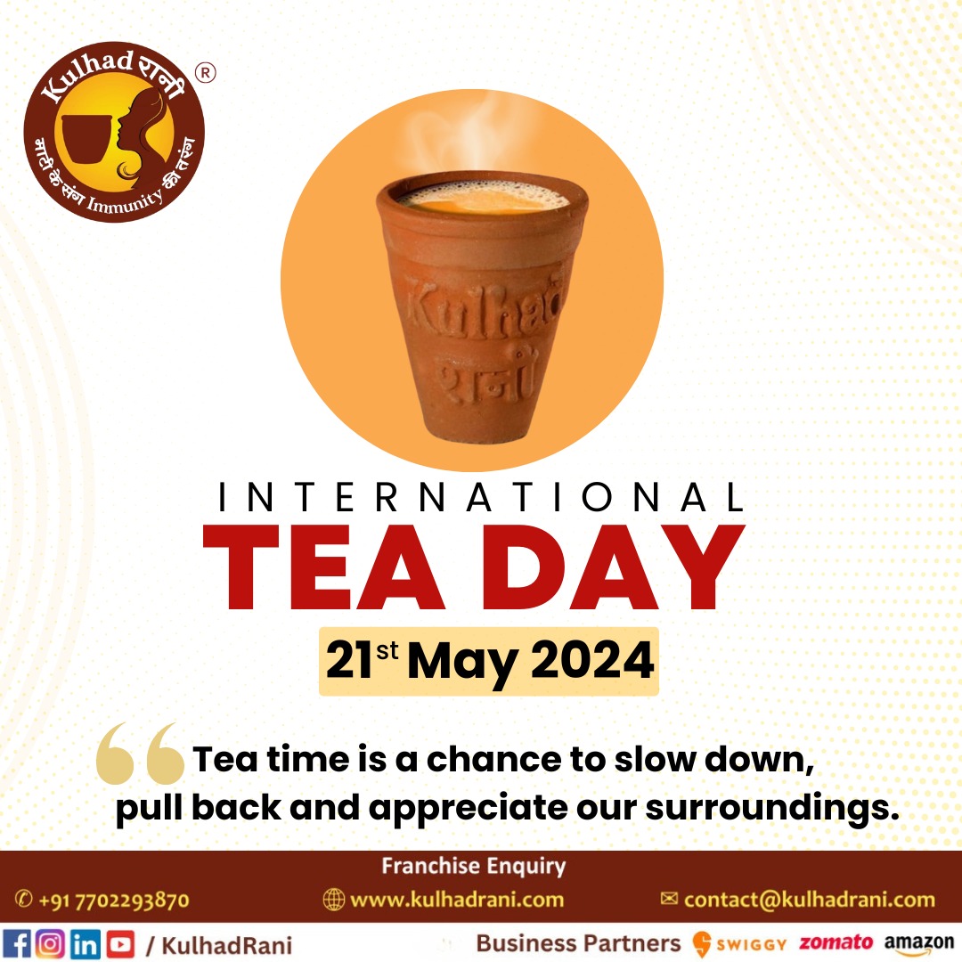 In #India,chai is more than just a cup of tea to start the day–it is an integral part of the rhythm of life. So on #InternationalTeaDay,we give you the Best #Quality #Tea of India'!

What do you call tea in your region: #Chai or #Cha?

#TeaDay  #TeaLovers #ChaiLovers #KulhadRani