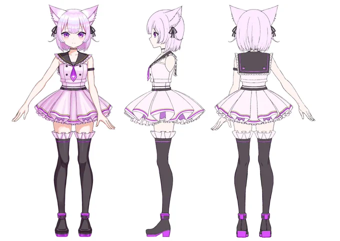 前回デザインさせていただいたVtuber賀月ふりさんの3面図を描かせていただきました。 素敵な音楽を作ったり英語でゲーム実況をされてるVtuberさんです。お声がけくださりありがとうございました。よろしくお願いいたします賀月ふりさん#Vtuber 