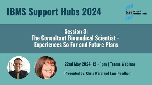 Tomorrow (12pm to 1pm), in the third in our Support Hub series, Jane Needham will share her experiences as a Consultant Biomedical Scientist. events.teams.microsoft.com/event/ad8a25f5… There is still time to register: