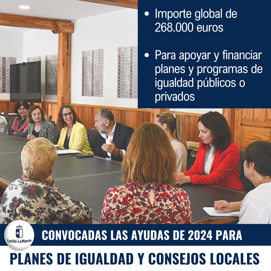 📢 Este martes se ha publicado en el #DOCM: ▶️CONVOCATORIA de ayudas para los consejos locales de la mujer o de igualdad: docm.jccm.es/docm/descargar… ▶️CONVOCATORIA de ayudas para para planes de igualdad: docm.jccm.es/docm/descargar… ▶️ El viernes se publicará la de planes estratégicos