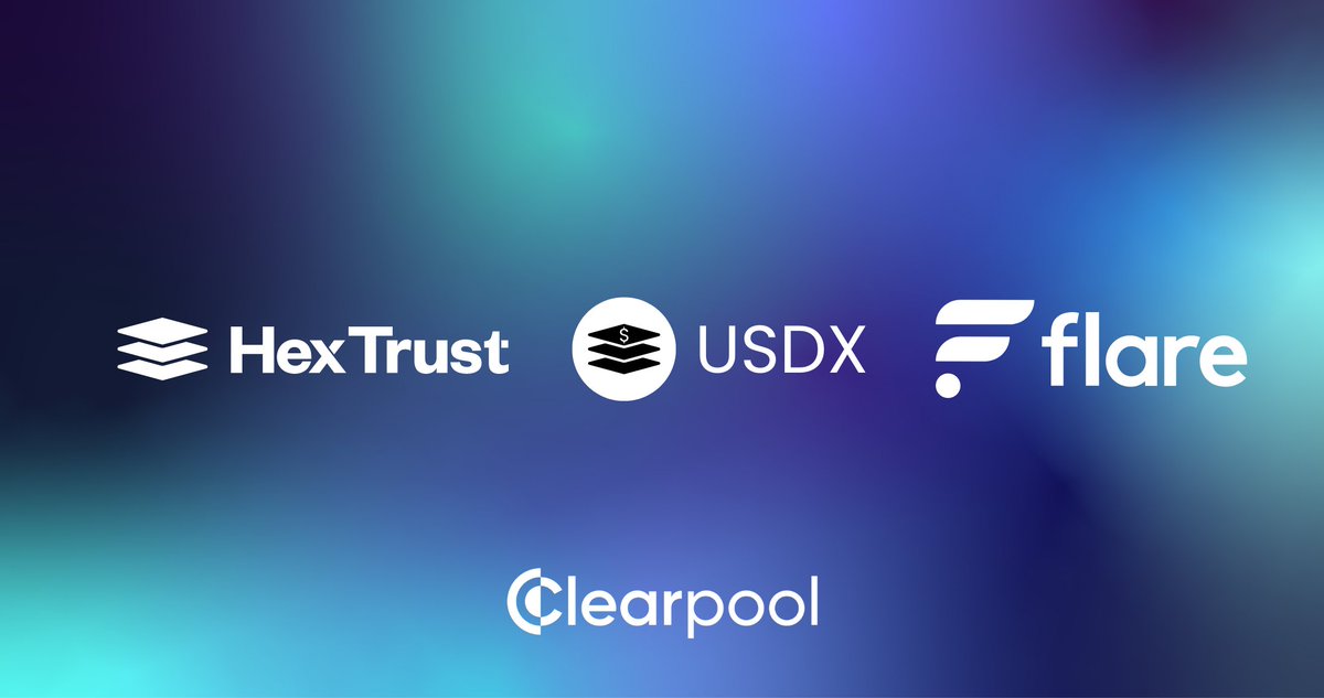 🚀 Clearpool to launch yield vault for @Hex_Trust’s new stablecoin USDX on @FlareNetworks! The new product, a dedicated T-Pool, enables USDX to be staked to earn real-world yield plus bonus $FLR incentives. Launched by Hex Trust, a digital asset custodian with billions in