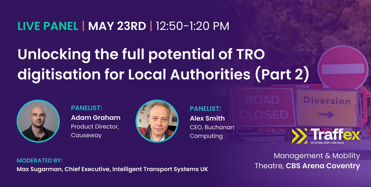 onenetworkHQ's tweet photo. Join us on Thursday at @Traffex for a session on unlocking the potential of #TRO #digitisation with Buchanan Computing👂🎙️. Can't make it? Watch our webinar on simplifying #TTRO management with @transportgovuk: https://t.co/8sEULSitlB
#Traffex #Traffex24 https://t.co/6EzdgxaWOU