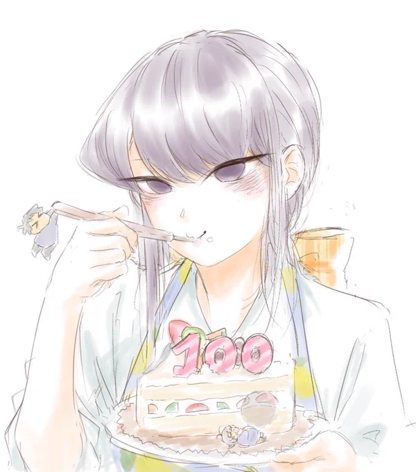 これは連載100話目を記念して描いた古見さんのイラスト 