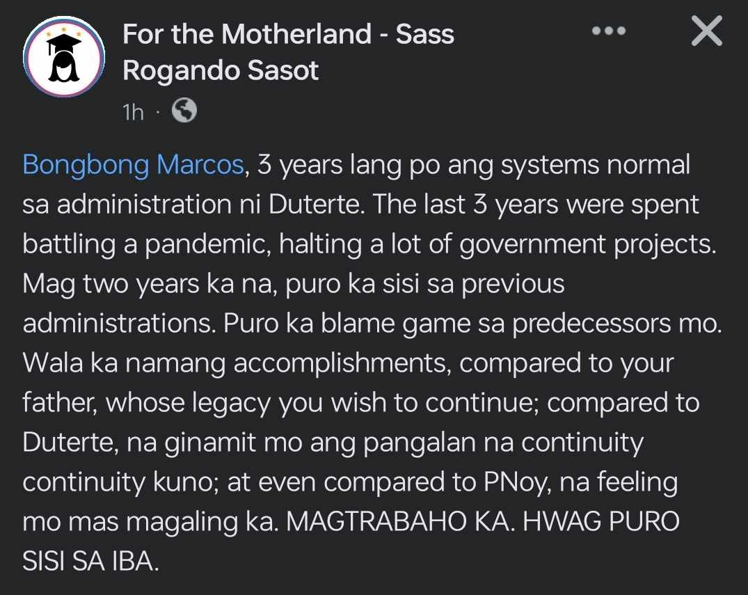 bumanat na naman ng kaTANGAhan si IR "expert". walang sinisisi si PBBM. sumagot lang siya sa tanong. NAGSABI LANG NG TOTOO. bakit ka affected? saka yang sinasabi mo na "3 years lang ang systems normal sa panahon ni duterte"... sobrang kaipokritahan yan! kasi kung si bonget nga na