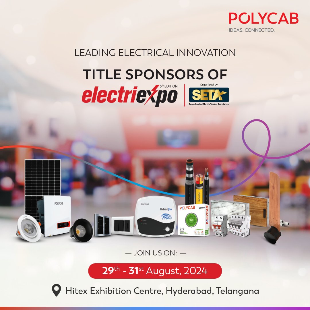 In an era defined by innovation and sustainability, Polycab India stands at the forefront of driving progress by being the Title Sponsor for the 5th Edition of the ElectriExpo. #Polycab #IdeasConnected #ElectriExpo #TitleSponsors #Exhibition #B2B