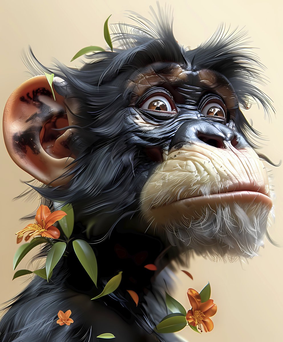 🦧🌸 Nature's Comedian! 🌿 Check out this funky chimp rocking some floral vibes! 😂🌼 #ChimpChic #FloralFashion #WildStyle #NatureHumor #MonkeyBusiness #FunnyAnimals #JungleVibes #EcoChic #BotanicalBeauty #WhimsicalWildlife #ChimpFashion #NatureLover #AnimalHumor #FunkyChimp
