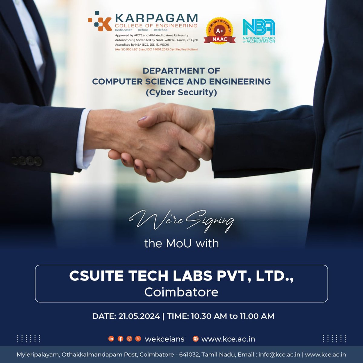 wekceians's tweet image. 𝐓𝐡𝐞 𝐃𝐞𝐩𝐚𝐫𝐭𝐦𝐞𝐧𝐭 𝐨𝐟 𝐂𝐨𝐦𝐩𝐮𝐭𝐞𝐫 𝐒𝐜𝐢𝐞𝐧𝐜𝐞 𝐚𝐧𝐝 𝐄𝐧𝐠𝐢𝐧𝐞𝐞𝐫𝐢𝐧𝐠 (𝐂𝐲𝐛𝐞𝐫 𝐒𝐞𝐜𝐮𝐫𝐢𝐭𝐲) is signing a Memorandum of Understanding with 𝐂𝐒𝐔𝐈𝐓𝐄 𝐓𝐞𝐜𝐡 𝐋𝐚𝐛𝐬 𝐏𝐯𝐭 𝐋𝐭𝐝, Coimbatore.
#MoUSigning #CyberSecurity #CSEDept #CSTechLabs