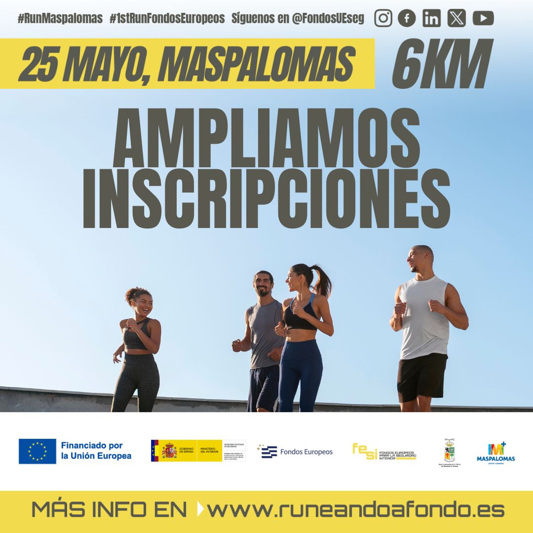 ¡AMPLIAMOS INSCRIPCIONES!😜 ¿Vas a dejar pasar la oportunidad de RUNEAR A FONDO? ¡Todavía tienes tiempo para inscribirte! Ampliamos el plazo de inscripción hasta HOY a las 23:59 horas 🏃‍♂️🏃‍♀️⏳. ¡CORRE! 👉 runeandoafondo.es #RunMaspalomas #1stRunFondosEuropeos