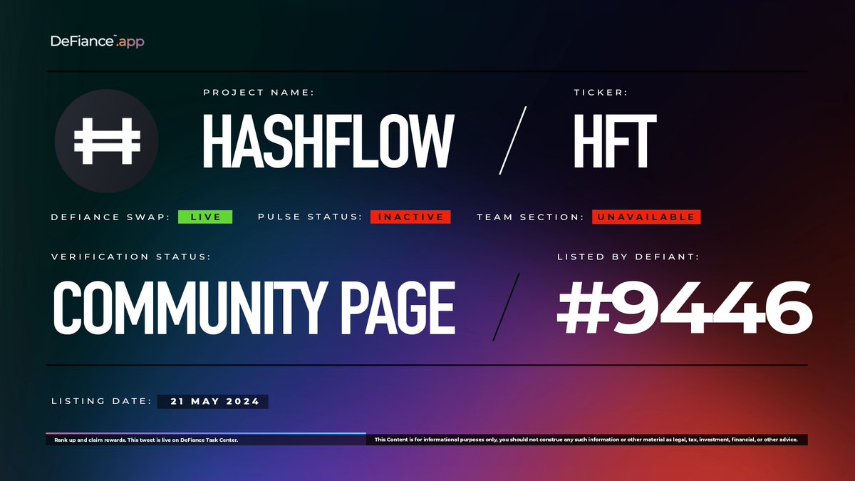 .@hashflow community page is now live on DeFiance.app/project/Hashfl…. $HFT is now listed on #DeFianceSwap. Hashflow is a DEX Aggregator that offers deep liquidity across the leading blockchains. Learn more at: users.DeFiance.app. #Hashflow #Listing #DeFianceApp