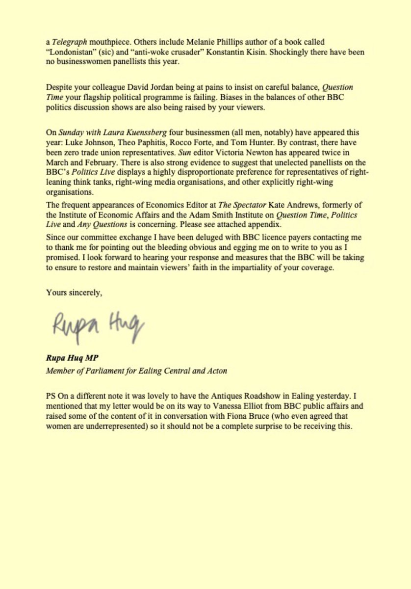 My letter to BBC head honcho Tim Davie after his @CommonsCMS committee appearance when I challenged him on @bbcquestiontime balance: It’s a sad day when we have to count @PrivateEyeNews as centre/ centre left and BBC flagship show is @Telegraph mouthpiece Will update on reply