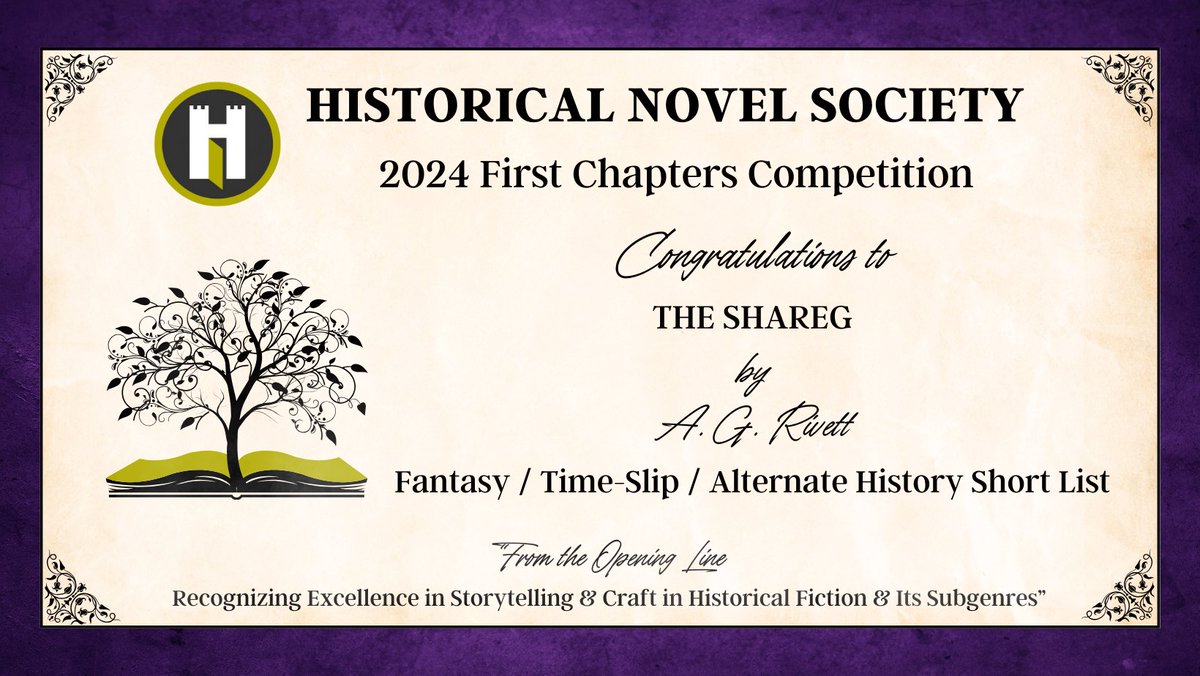 The #HistoricalNovelSociety has shortlisted The Shareg by A G Rivett in its #FirstChaptersCompetition. Last book of the #IsleFincaraTrilogy it's still in the cooking pot - but delighted to have this encouragement!