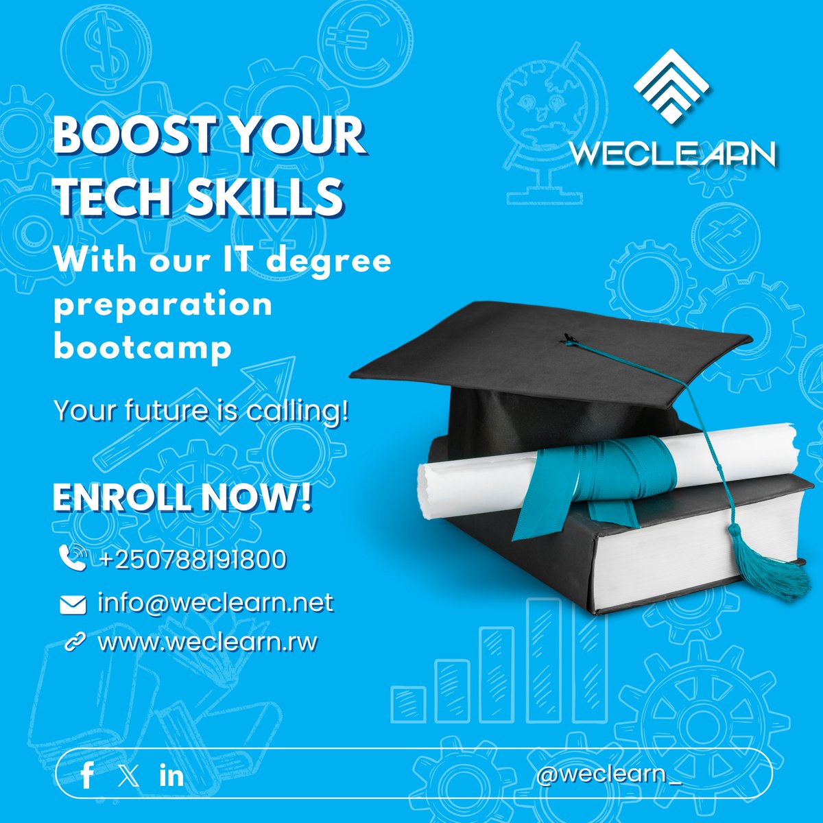 weclearn's tweet photo. Elevate your tech skills with our IT Degree Preparation bootcamp. 🚀 Enroll Now to unlock pathways to UK qualifications and boost your career in IT! 🌟💻 #TechSkills #ITTraining #CareerDevelopment #EnrollNow #UKQualifications #RwandaUpdates 🇷🇼 https://t.co/w8WFfPq8ss