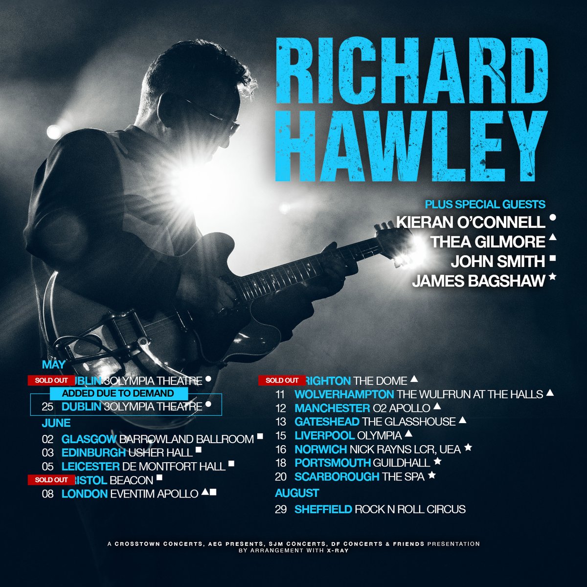 Special guests Kieran O'Connell, @theagilmore, John Smith and James Bagshaw join @RichardHawley on tour. Remaining tickets on sale here: crosstownconcerts.seetickets.com/artist/richard…