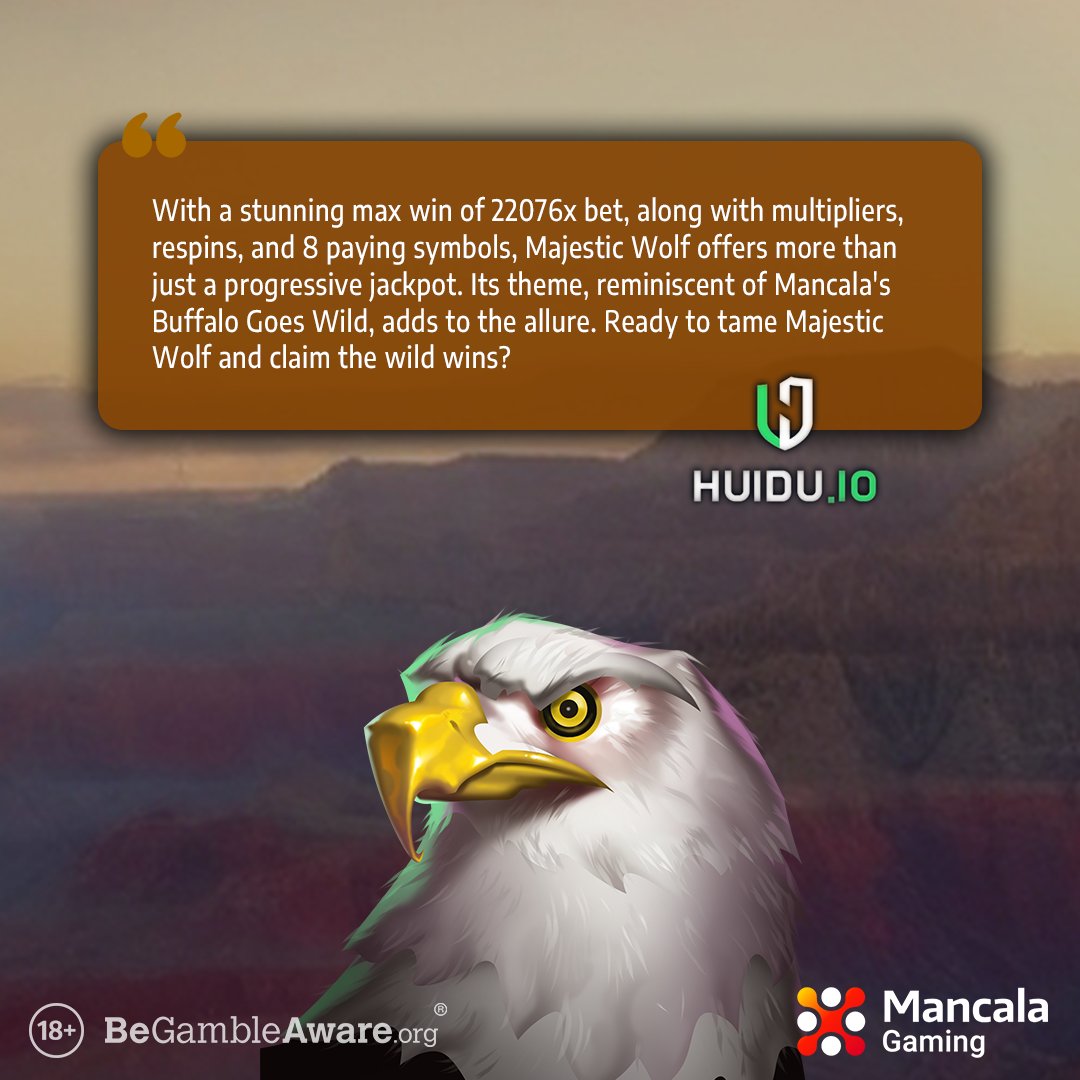 🐺 Majestic Wolf is undoubtedly our latest greatest hit! 
Thank you @SlotCatalog, <a href="/huidu_official/">HUIDU.IO</a>, and <a href="/CasinoLandia/">CasinoLandia</a> for your fantastic feedback. 📷
If you want to get a max win potential of 22076x your bet, play #MajesticWolf now → mancalagaming.com/games/Majestic…