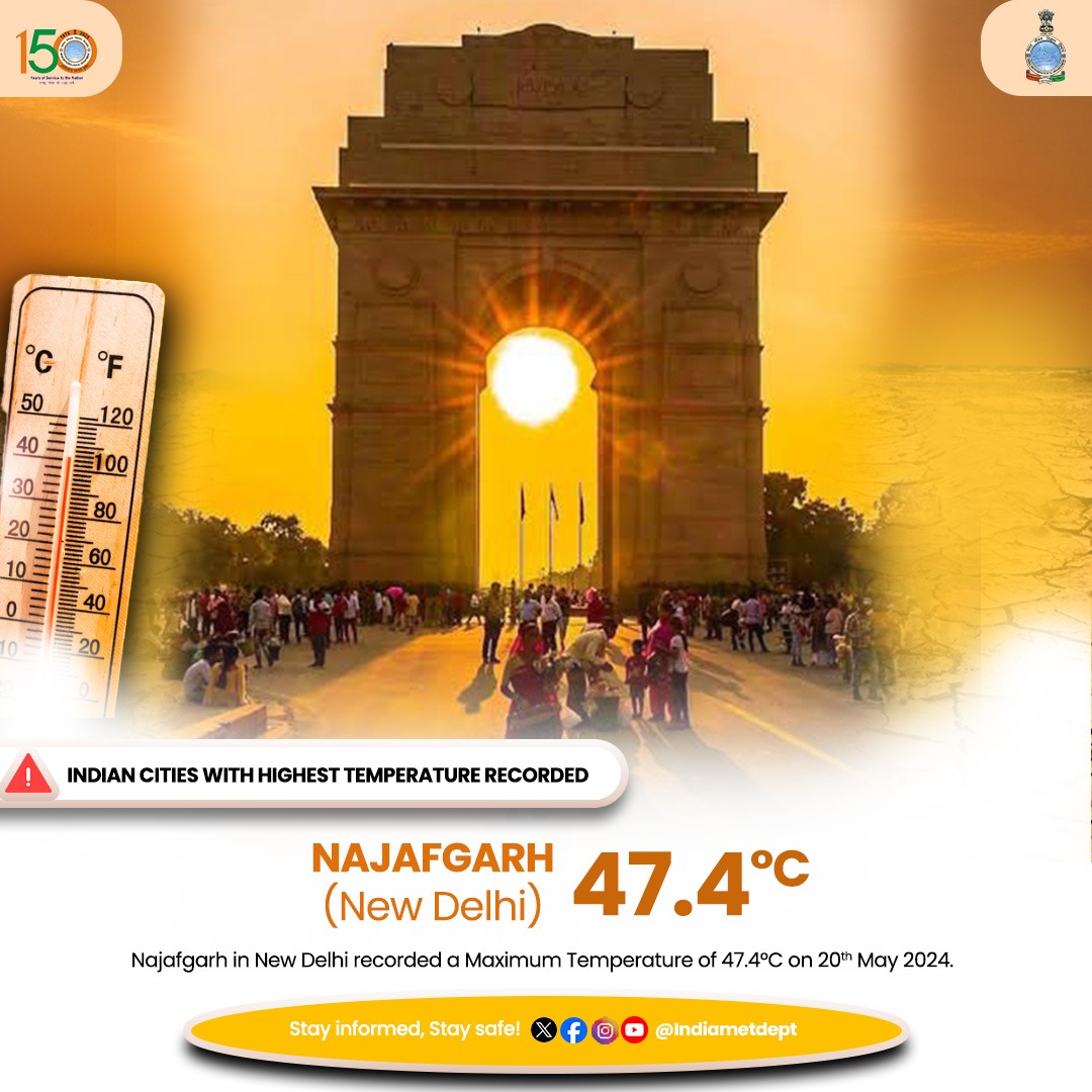 Najafgarh in New Delhi recorded a Maximum Temperature of 47.4°C on 20th May 2024.

#delhiweather #heatwave #heatwavealert #weatherupdate

@moesgoi @DDNewslive @ndmaindia @airnewsalerts