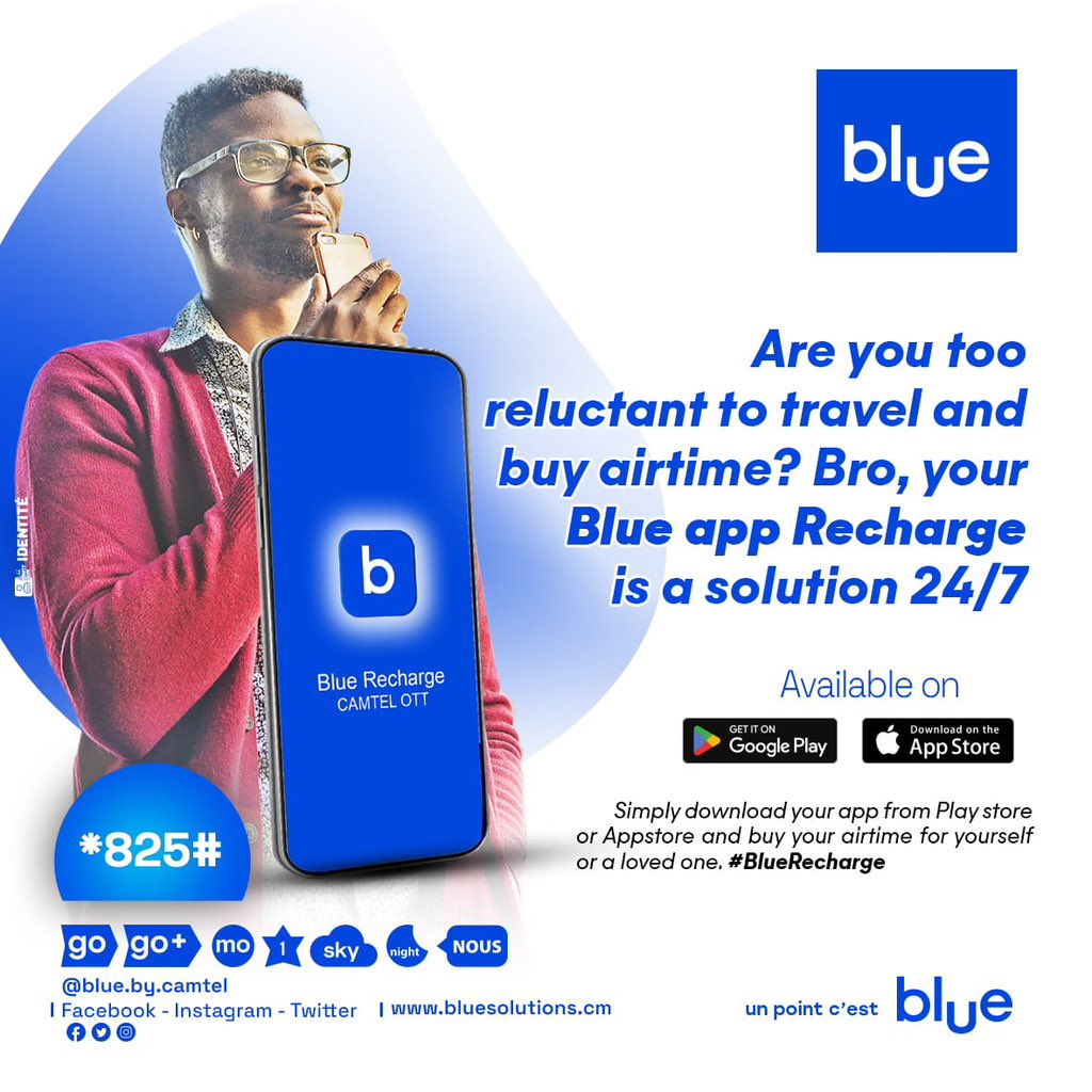 blue_by_camtel's tweet photo. Télécharge tout simplement ton appli sur Playstore ou Appstore et buy tes unités pour toi ou un proche. #BlueRecharge 1/2 https://t.co/G1xpZNmn4S
