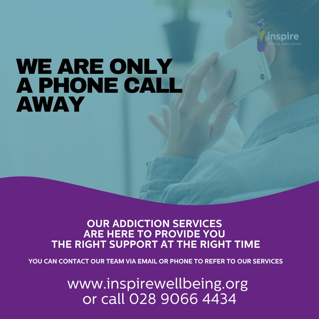 Our Addiction Services are here to support individuals and families through their recovery. For individual or family support, give the team a call - 028 90 664 434 Or email addictionenquiries@inspirewellbeing.org We are here to provide you the right support at the right time!