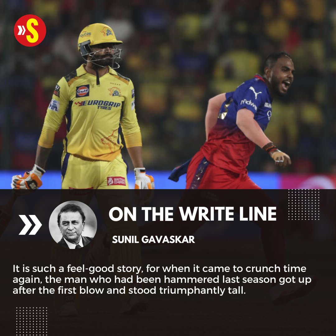 sportstarweb's tweet photo. For Sunil Gavaskar, the #RCBvsCSK game and Yash Dayal's turnaround in fortunes prove that the game of cricket is a great leveller.

#OntheWriteLine column➡️ https://t.co/RSB7S4ZWea
#IPL2024 https://t.co/31pxK3lF1g