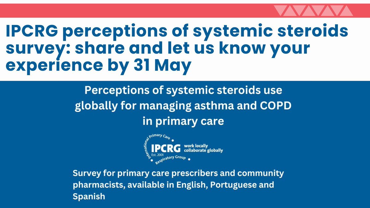 We have launched a new survey to learn how steroids are used in primary respiratory care. It is aimed at primary care prescribers and community pharmacists. If this applies to you, please share and complete it by May 31st. Learn more at: buff.ly/3V9P1ag