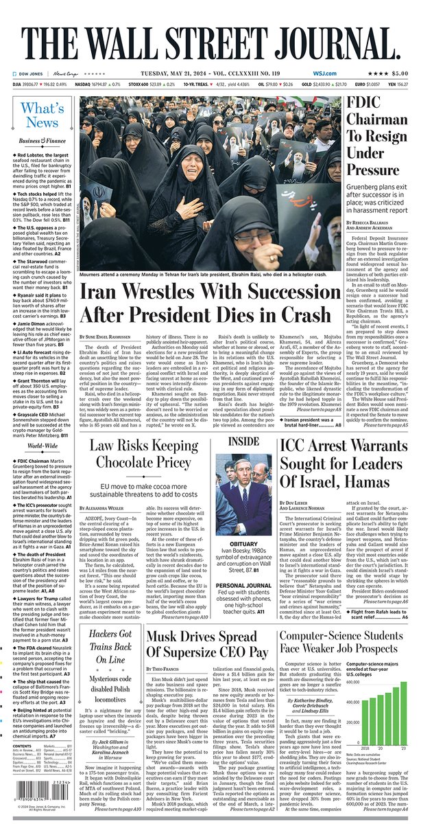 Here is an early look at the front page of today's Wall Street Journal on.wsj.com/3KasV0M