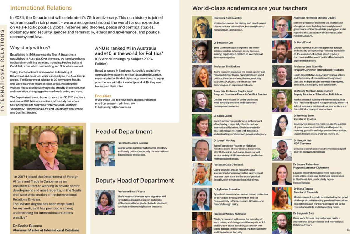 Come study with us as the ANU Department of International Relations @ANUBellSchool celebrates its 75th anniversary this year! Enrolments open for MA programs in International Relations, Diplomacy, International Law & Diplomacy, and Peace & Conflict Studies.