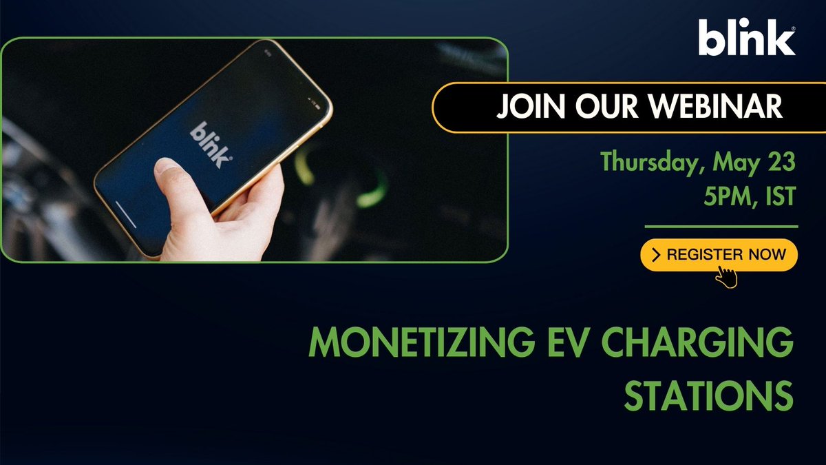 Join us this Thursday (23 May 2024) at 05:00 pm as  Mr. Arijit Goswami - Director at Blink Charging India, discusses about Monetizing EV Charging Stations.

Register Now 👉ow.ly/b5WV50RMTjc 

#webinars #evcharging #ElectricVehicles #ChargeOn