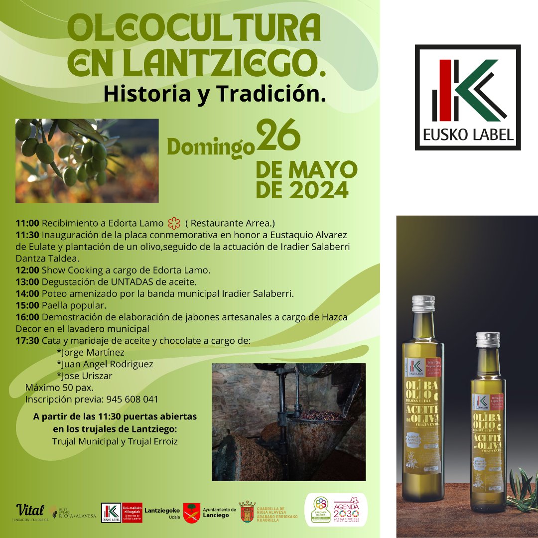 euskolabel's tweet photo. Este domingo en Lanciego se celebra la fiesta de la Oleocultura donde se repartirán 500 tostadas de pan con aceite de oliva virgen extra con Eusko Label.
¡Buen provecho!
#euskolabel #kalitatea #calidad #aceite #olioa #aceitedeolivavirgenextra #lanciego https://t.co/MDMTgjPjtG