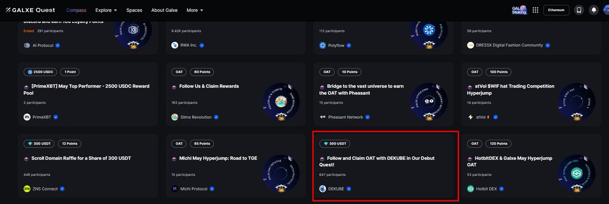 DEKUBE's first task event on GALXE is wrapping up, currently showcased on the Galxe homepage carousel and Galxe Hyperjump watchlist. Join in now and keep an eye out for our upcoming second event! 🌌🌌 app.galxe.com/quest/DEKUBE