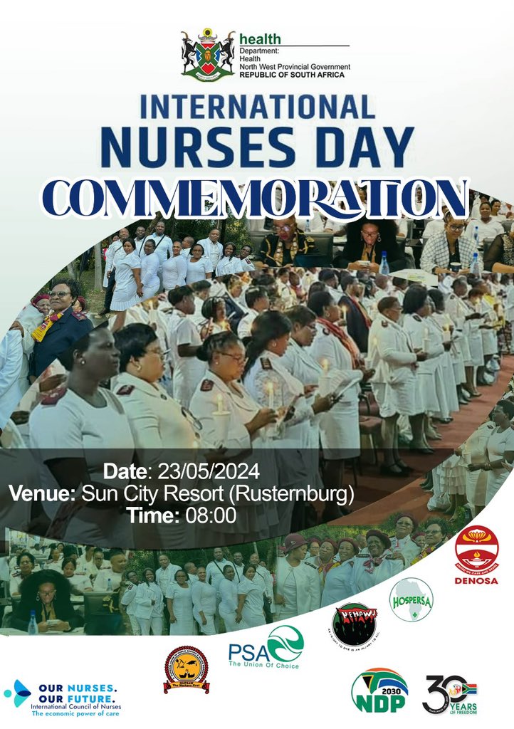 International Nurses Day Commemoration will be held this Thursday at Sun City Resort to celebrate our nurses in the province.
#OurNursesOurFuture #nursesmonth2024 #LetsGrowNorthWestTogether