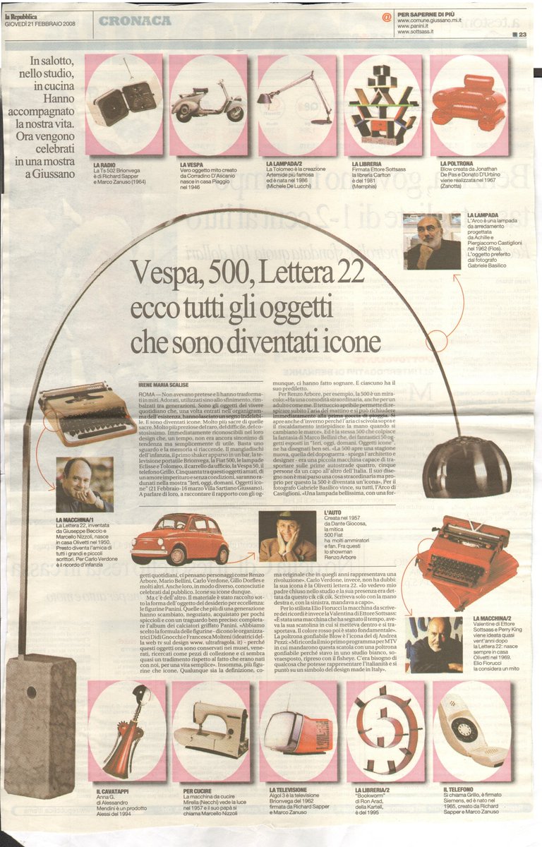 🅲🅾🅼' 🅴🆁🅰🆅🅰🅼🅾…

#IreneMariaScalise
@repubblica 21/02/2008
#ritagli_di_stampa #oggetti #icone #Vespa #Lettera22 #Fiat500 

@giuliocardone69 @pazzoperrep @giusmo1 @CarloVerdelli @SentieroDigital @PiervittorioM @aligip @matteopinci @PerSaturno @sergtosi